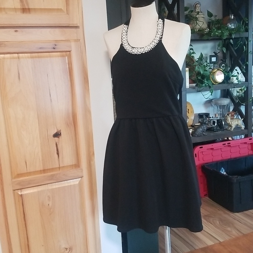 Charlotte Russe Backless Halter Dress with Pearl Embellishment Womens Size Large